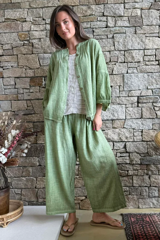 Loom & Thread Pin Tuck Blouse Washed Lawn /40=